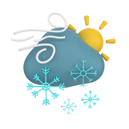 Windy Snow Cloud With Sun  3D Icon