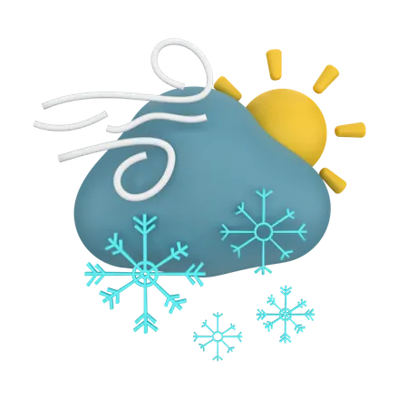 Windy Snow Cloud With Sun  3D Icon