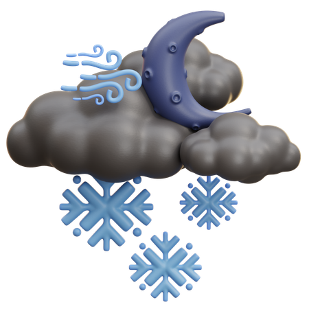 Windy Snowy Night With Moon  3D Icon