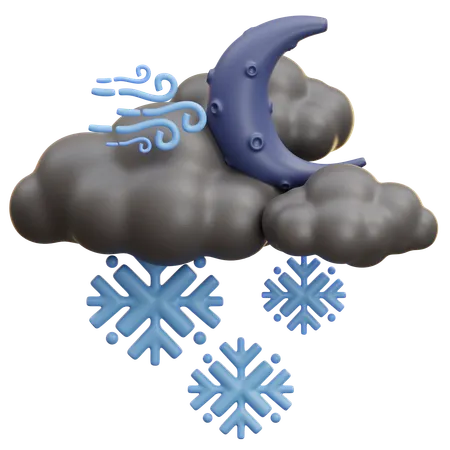 Windy Snowy Night With Moon  3D Icon