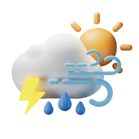 Windy Thunder Rain Day  3D Icon