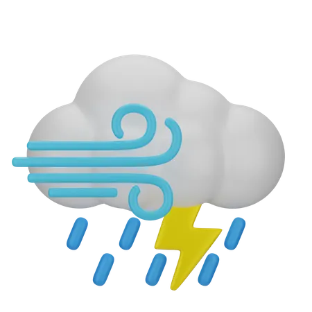 Windy Thunderstorm 3 D Weather 3D Icon