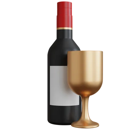 3 D Rendering Wine Glass With Wine Bottle Isolated 3D Icon