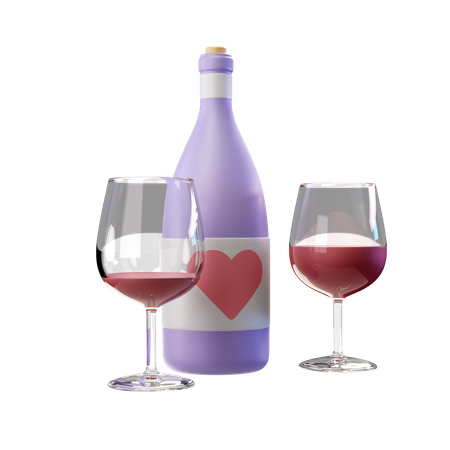 Wine and Glasses  3D Illustration