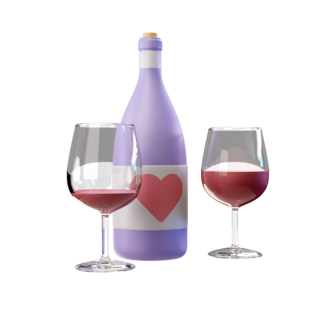 Wine and Glasses 3D Illustration