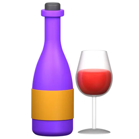 Wine Bottle And Glass 3 D Icon Illustration 3D Icon