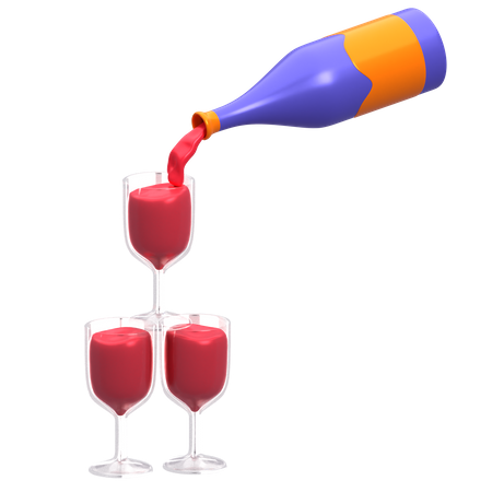 Wine Bottle And Glass  3D Icon