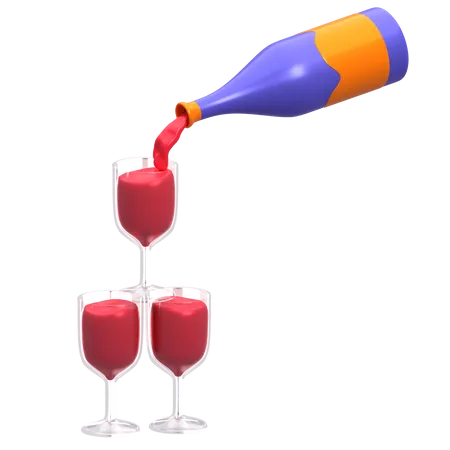 Wine Bottle And Glass  3D Icon