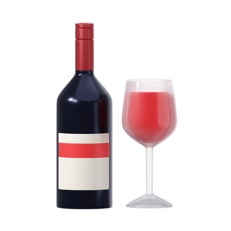 Wine Bottle And Glass  3D Icon