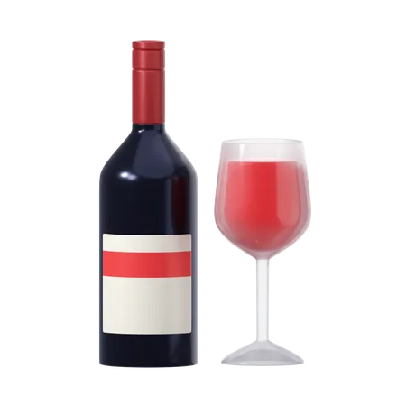 Wine Bottle And Glass  3D Icon