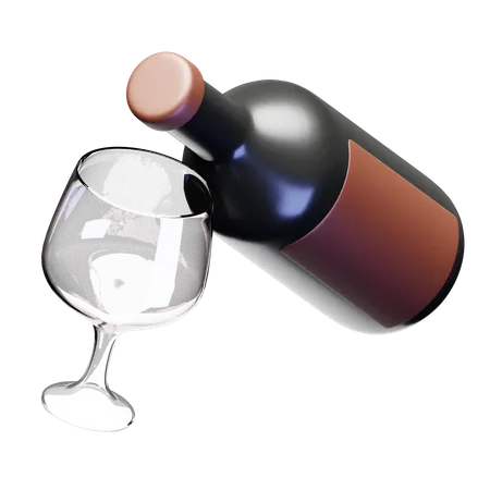 Wine Bottle And Glass  3D Icon