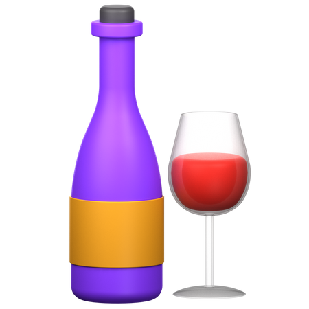 Wine Bottle And Glass  3D Icon