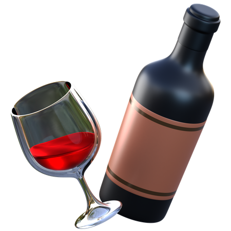 Wine Bottle And Glass  3D Icon