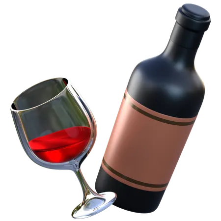 Wine Bottle And Glass  3D Icon