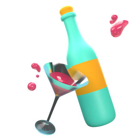 Wine Bottle And Glass  3D Icon