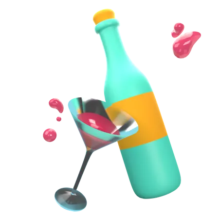 Wine Bottle And Glass  3D Icon