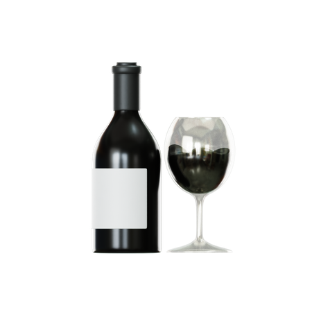 Wine Bottle And Glass  3D Icon