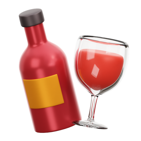 Wine Bottle And Glass  3D Icon