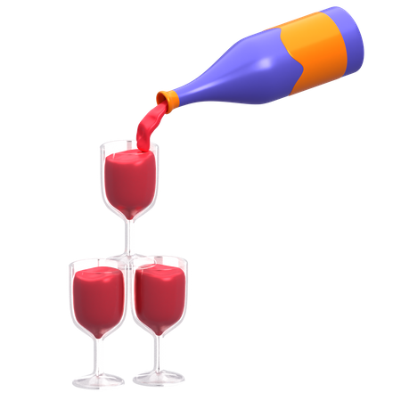 Wine Bottle And Glass 3D Icon