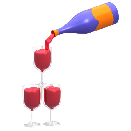 Wine Bottle And Glass 3D Icon
