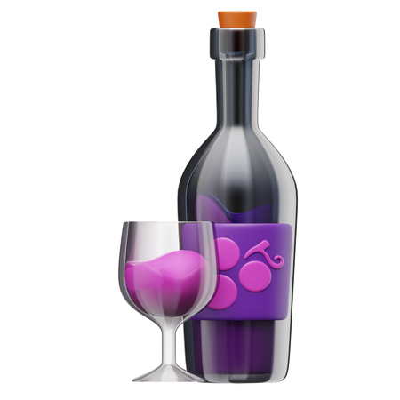 Wine Bottle And Glasses  3D Icon