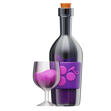 Wine Bottle And Glasses  3D Icon