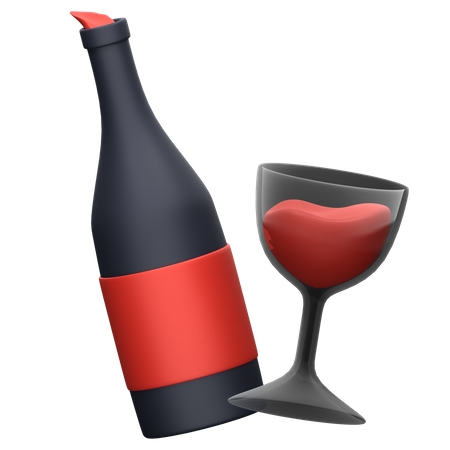 Wine Bottle And Glasses  3D Icon