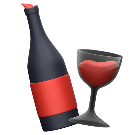 Wine Bottle And Glasses  3D Icon