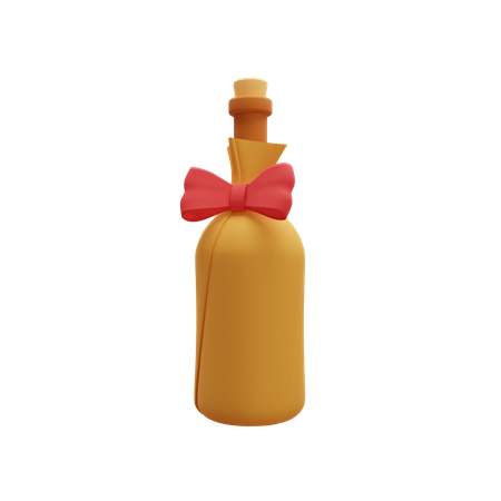 Wine Bottle Gift With Ribbon  3D Icon
