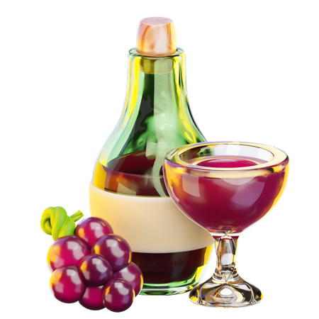 Wine Bottle & Glass  3D Icon