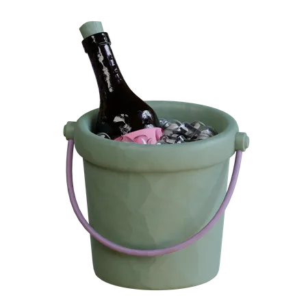 3 D Wine Bottle In Ice Bucket Illustration 3D Icon