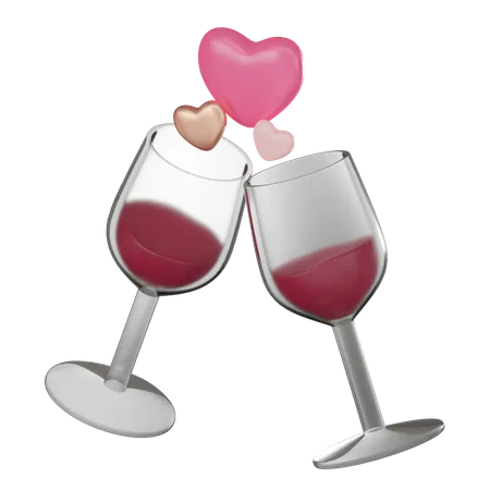 Celebrate Romance Of Two Wine Glasses Perfect Valentines Day Icon For Expressing Love And Toasting To Special Moments 3 D Render Illustration 3D Icon