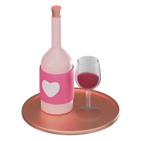 Love Featuring Wine Bottle And Glass Perfect For Romantic Occasions Valentines Day Celebrations And Expressing Affection 3 D Render Illustration 3D Icon