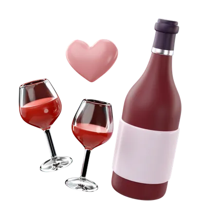 3 D Illustration Of Valentines Wine And Glasses Icon 3D Icon