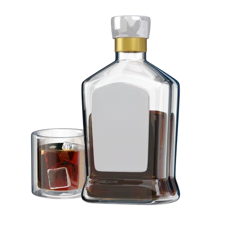 Whiskey Bottle And Glass Concept Of Alcoholic Beverage 3 D Icon Narcotics Illustration 3D Icon