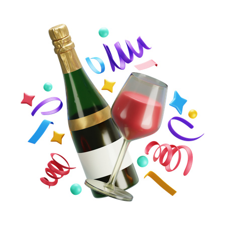Wine glass and champagne  3D Icon
