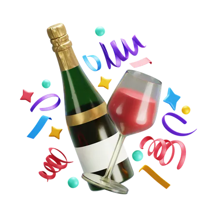 Wine glass and champagne  3D Icon