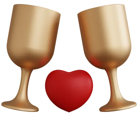 3 D Rendering Two Glasses Of Gold Wine With Love Isolated 3D Icon