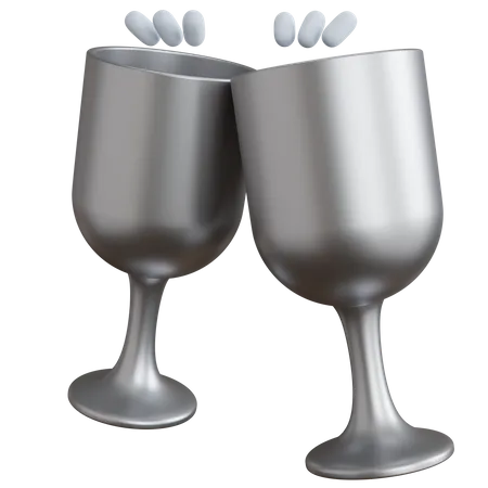3 D Rendering Two Glasses Of Silver Wine Isolated 3D Icon