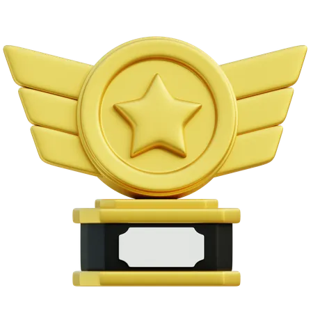 3 D Golden Trophy With Stylized Wings And A Central Star Emblematic Of Speed Victory And Soaring Achievement 3D Icon