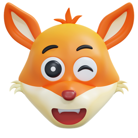 Wink Eyes Fox Emoticon  3D Icon