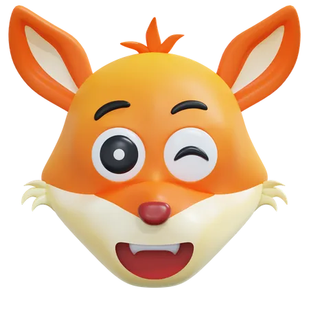 Wink Eyes Fox Emoticon  3D Icon