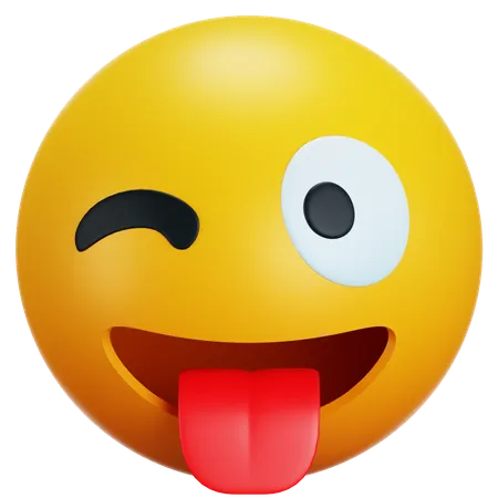 3 D Rendering Emoji Winking Happily And Showing Tongue Isolated On Transparent Background 3D Icon