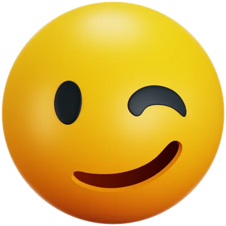 3 D Rendering Emoji Winking Happily Isolated On Transparent Background 3D Icon