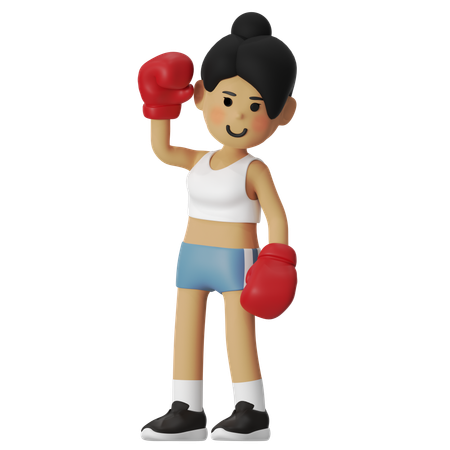 Winner Boxing Girl  3D Illustration