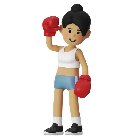 Winner Boxing Girl  3D Illustration