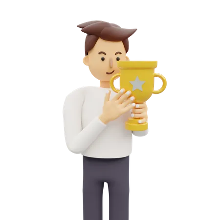 Winner with trophy  3D Illustration
