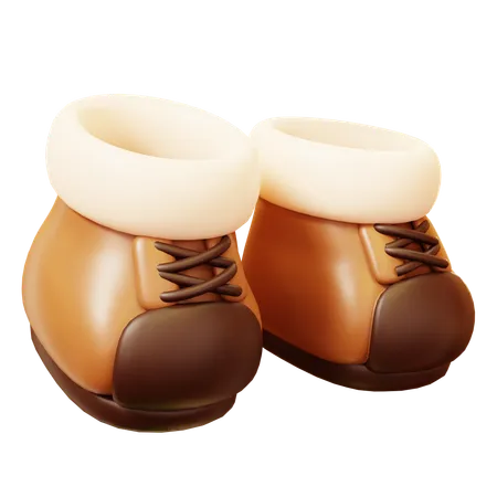3 D Cute Cartoon Brown Winter Boots Winter Season Happy New Year Decoration Merry Christmas Holiday New Year And Xmas Celebration 3D Icon