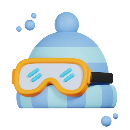 Winter Hat With Ski Goggle  3D Icon