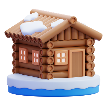 冬の木造キャビン  3D Icon